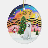 Kerstmuziek - Akita (wit) Keramisch Ornament (Links)