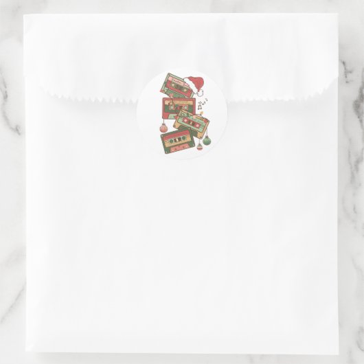 Kerstmuziek Cassettes Ronde Sticker (Tas)