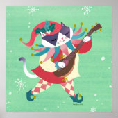 Kerstmuziek Elf Cat Art Print (Voorkant)
