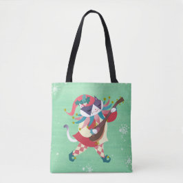 Kerstmuziek Elf Cat Green Tote Bag