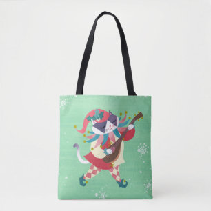 Kerstmuziek Elf Cat Green Tote Bag