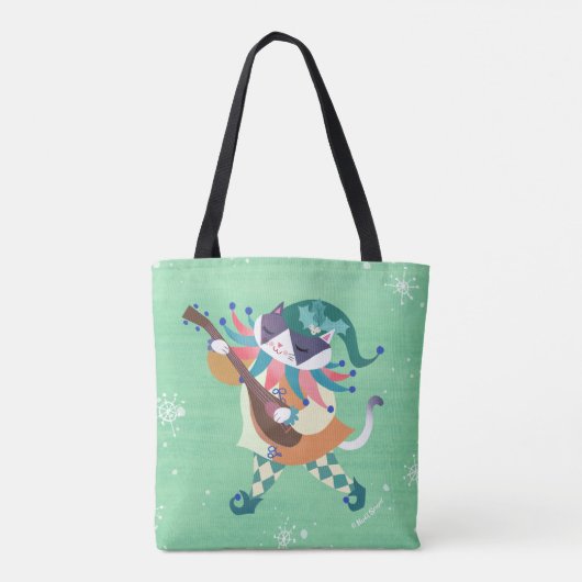 Kerstmuziek Elf Cat Green Tote Bag (Achterkant)