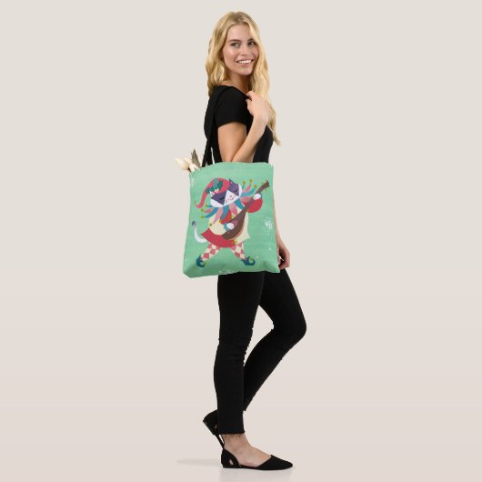 Kerstmuziek Elf Cat Green Tote Bag (Op model)