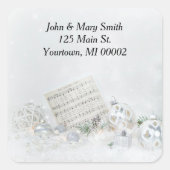 Kerstmuziek en Ornamenten In Snow Vierkante Sticker (Voorkant)