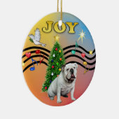Kerstmuziek - Engelse Bulldog (wit) Keramisch Ornament (Rechts)
