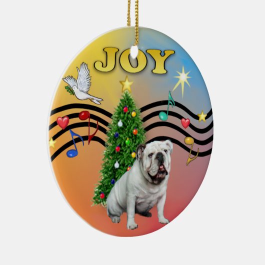 Kerstmuziek - Engelse Bulldog (wit) Keramisch Ornament (Rechts)