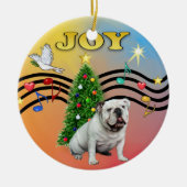 Kerstmuziek - Engelse Bulldog (wit) Keramisch Ornament (Voorkant)