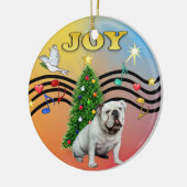 Kerstmuziek - Engelse Bulldog (wit) Keramisch Ornament (Links)