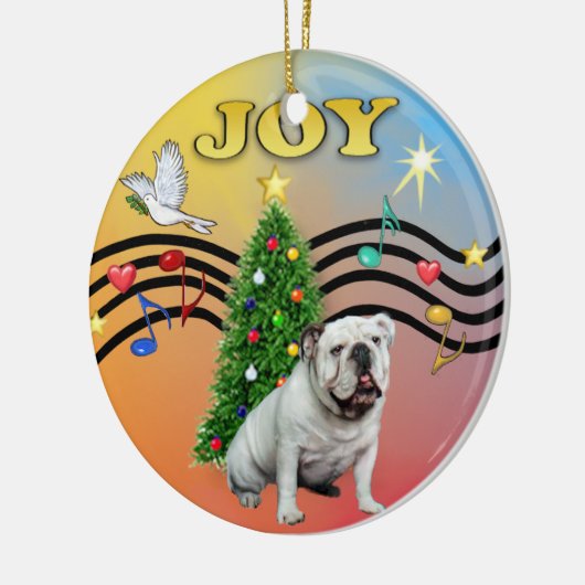 Kerstmuziek - Engelse Bulldog (wit) Keramisch Ornament (Links)
