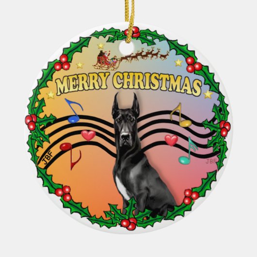 Kerstmuziek (gr) - Zwarte Dog Keramisch Ornament (Voorkant)
