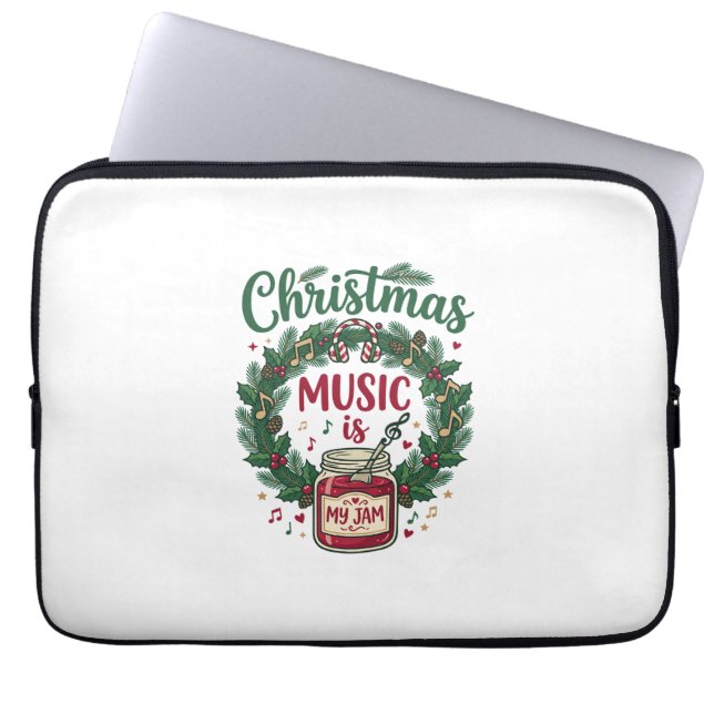 Kerstmuziek Is Jam Pot Dennengroen Krans Hoofdtele Laptop Sleeve (Voorkant)