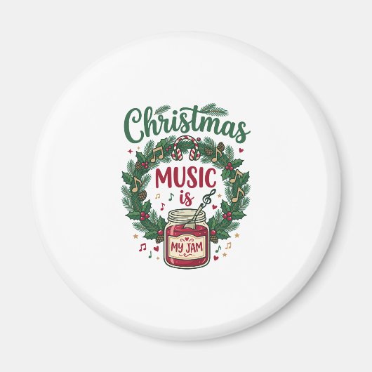 Kerstmuziek Is Jam Pot Dennengroen Krans Hoofdtele Magneet (Voorkant)