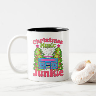 Kerstmuziek Junkie 80's Retro Cassette Speler Tweekleurige Koffiemok