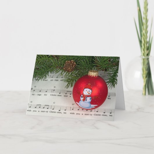 Kerstmuziek met Snowman Ornament Feestdagen Kaart (Voorkant)