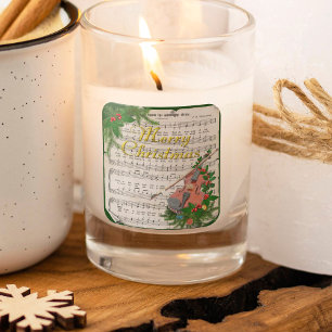 Kerstmuziek op vintage bladmuziek met feestelijke  vierkante sticker