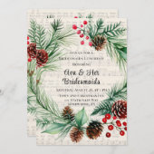Kerstmuziek Red Berry Wreath Bridesmaid Lunch Kaart (Voorkant / Achterkant)