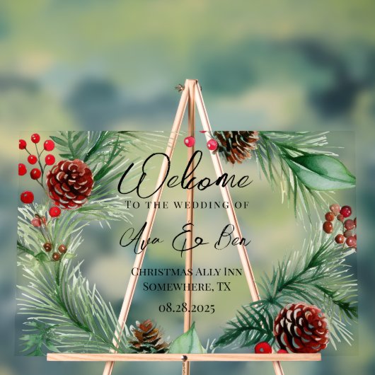 Kerstmuziek Rode Berry Krans Trouwen Acryl Bord (Neutraal)