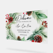 Kerstmuziek Rode Berry Krans Trouwen Acryl Bord (Hoek)