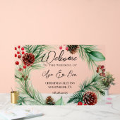 Kerstmuziek Rode Berry Krans Trouwen Acryl Bord (Huwelijk)