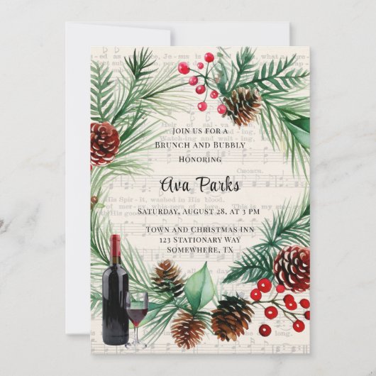 Kerstmuziek Rode Beskrans Brunch en Bubbelwijn Kaart (Voorkant)