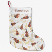 Kerstmuziek Violins Gold Musical Notes Name Kleine Kerstsok (Voorkant)