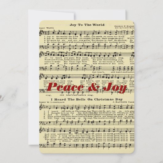 Kerstmuziek Wenskaart met Vrede & Vreugde Feestdagenkaart (Voorkant)