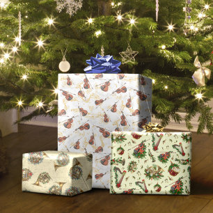 kerstmuziekinstrumenten Violin French Horn Inpakpapier Vel