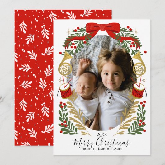 Kerstmuziekkaart met wieltjes aankondiging (Voorkant / Achterkant)