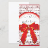 Kerstmuzieknoot met rode lint fotokaart feestdagenkaart (Voorkant / Achterkant)