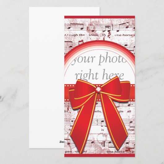 Kerstmuzieknoot met rode lint fotokaart feestdagenkaart (Voorkant / Achterkant)
