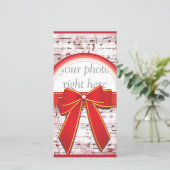 Kerstmuzieknoot met rode lint fotokaart feestdagenkaart (Staand voorkant)