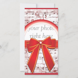 Kerstmuzieknoot met rode lint fotokaart feestdagenkaart