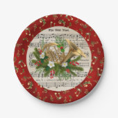 kerstMuzieknoten Franse Horn Red Papieren Bordje (Voorkant)