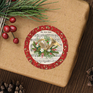 kerstMuzieknoten Franse Horn Red Ronde Sticker