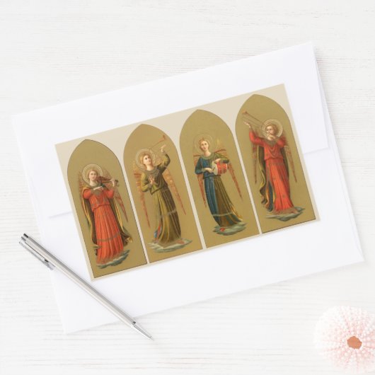 Kerstmuzikant Angels,  renaissance Rechthoekige Sticker (Envelop)