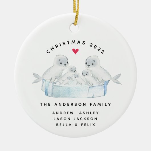 Kerstnaadfamilie van zes keramische siervoorwerpen keramisch ornament (Voorkant)