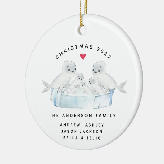 Kerstnaadfamilie van zes keramische siervoorwerpen keramisch ornament (Links)