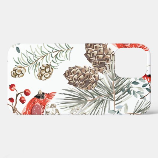 Kerstnaadloos patroon, kardinaalvogels, rood Case-Mate iPhone case (Achterkant (horizontaal))