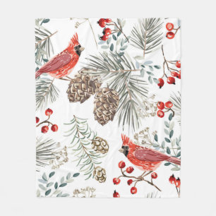 Kerstnaadloos patroon, kardinaalvogels, rood fleece deken