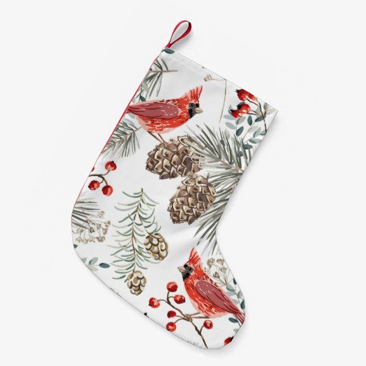 Kerstnaadloos patroon, kardinaalvogels, rood kleine kerstsok (Voorkant (Hangend))