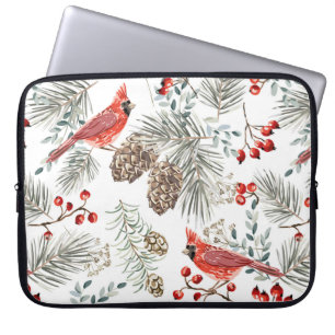 Kerstnaadloos patroon, kardinaalvogels, rood laptop sleeve