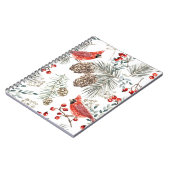 Kerstnaadloos patroon, kardinaalvogels, rood notitieboek (Linkerzijde)