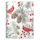 Kerstnaadloos patroon, kardinaalvogels, rood notitieboek (Voorkant)