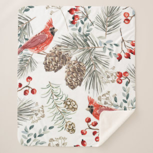 Kerstnaadloos patroon, kardinaalvogels, rood sherpa deken