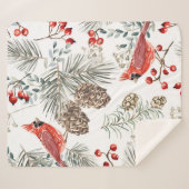 Kerstnaadloos patroon, kardinaalvogels, rood sherpa deken (Voorkant (horizontaal))