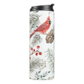 Kerstnaadloos patroon, kardinaalvogels, rood thermosbeker (Gedraaid links)