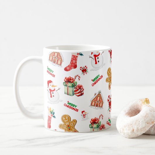 Kerstnaadloos patroon koffiemok (Met donut)