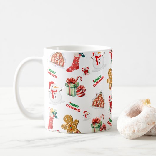 Kerstnaadloos patroon koffiemok (Met donut)
