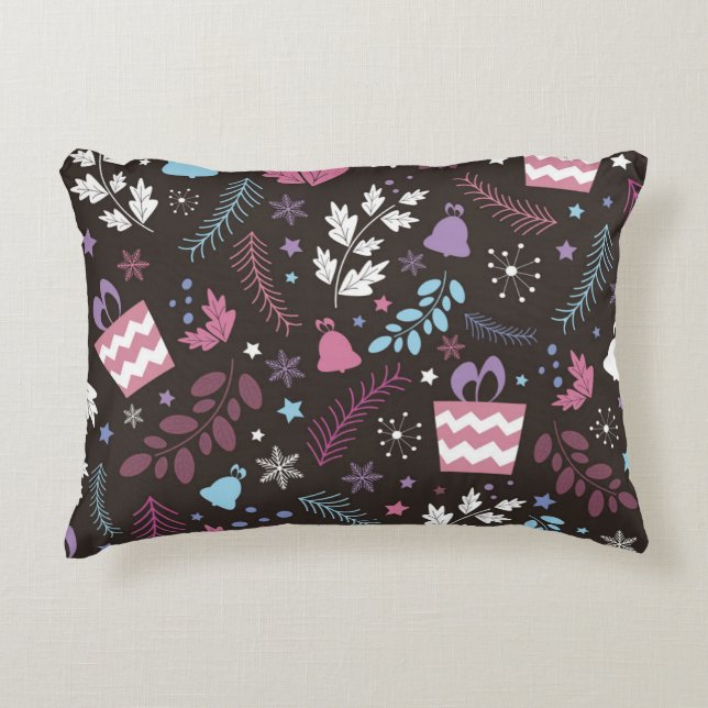 Kerstnaadloos patroon met boom, sneeuw, geschenk accent kussen (Voorkant)