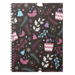 Kerstnaadloos patroon met boom, sneeuw, geschenk notitieboek
